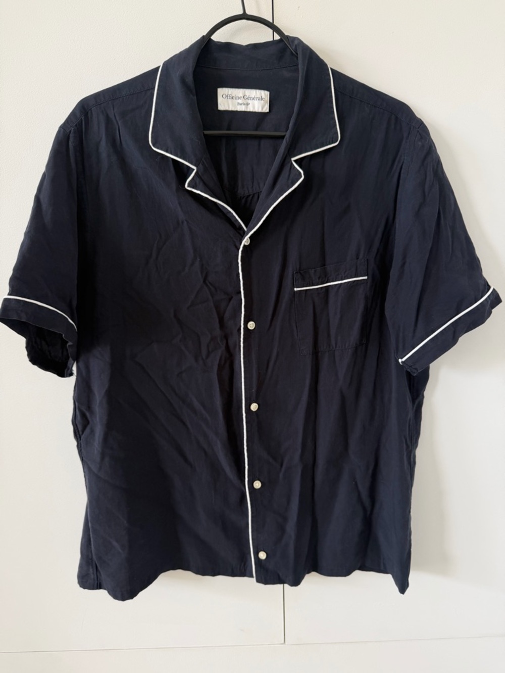 OFFICINE GENERALE
Size L Navy Cotton Blend Short Sleeve Shirt